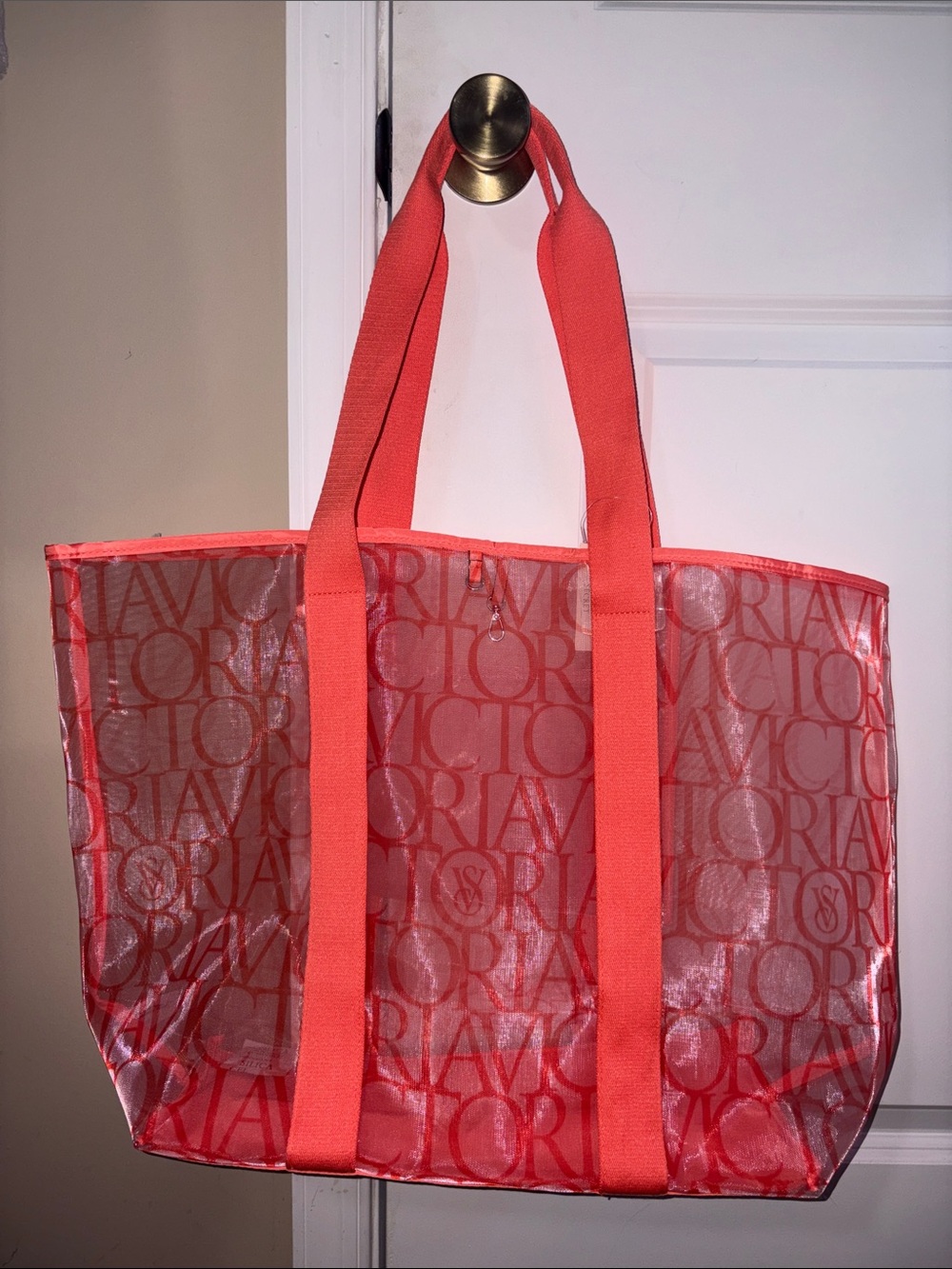 Victoria's Secret Coral Logo Mesh Tote